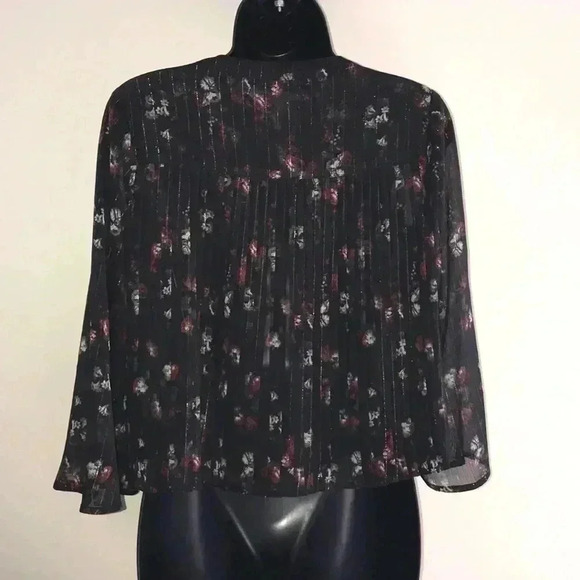 Avec Les Filles Boho Flowy Floral Black Blouse Size XXS—C1 - Picture 2 of 6